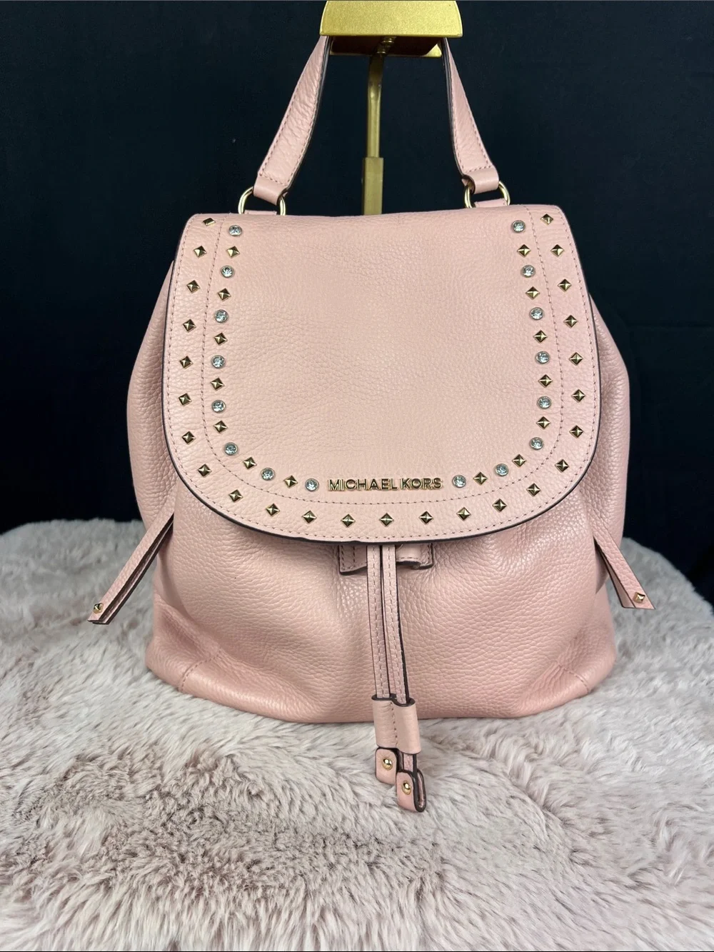 Michael Kors Riley Large Studded Leather Backpack Rose Pink 35F8CRLB7L